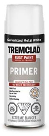 Tremclad Rust Paint, White Galvanized Primer, 340 gram Spray