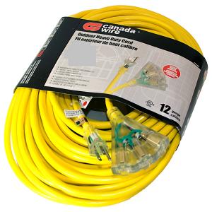 Extension Cord, Outdoor, 15 Meter, 12/3 SJTW, 3 Outlet Lighted Fantail, YELLOW