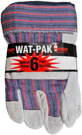 Gloves, Work, Cotton with Leather Palm/Knuckle Strap, One Size, WATSON, 6 pairs/pkg