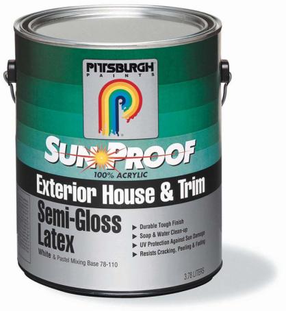 Paint, Exterior, Acrylic Latex, SUNPROOF, Semi-Gloss, Pastel Base, 3.78 liter