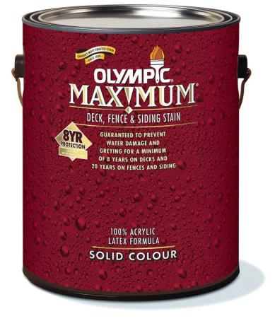 Olympic, Maximum, Solid Stain, Latex, White/Base-1, 3.78L