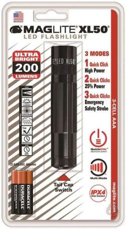 Flashlight, LED, 3 x AAA, Compact with Batteries, BLACK, Maglite