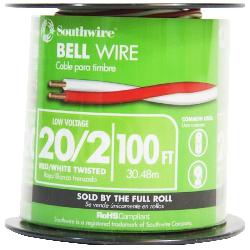 Wire, Doorbell, 20/2 solid wire, Red/White, 100 ft roll