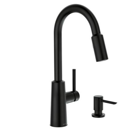 Kitchen Faucet, Single Lever Handle, with Pull-Down Spout, with Soap Dispenser, MATTE BLACK, Moen NORI