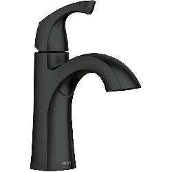 Lavatory Faucet, Single Lever Handle, with Push Drain, MATTE BLACK, Moen LINDOR