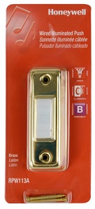 Pushbutton, Door Chime, Wired, Surface Mount, BRASS, Lighted