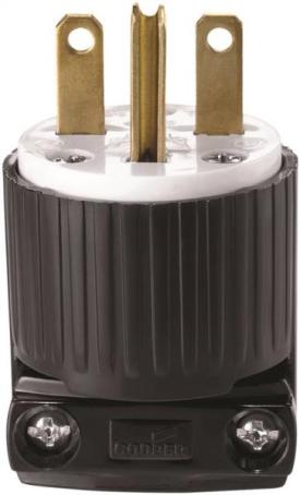 Electrical Plug, 3-Prong, Straight Prong, 15 Amp/250 Volt, BLACK