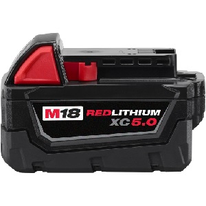 Battery f/Cordless Tools, M18 Red Lithium, XC 5.0 amp-hours, Milwaukee