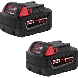Battery f/Cordless Tools, M18 Red Lithium, XC 5.0 amp-hours, 2/pkg, Milwaukee