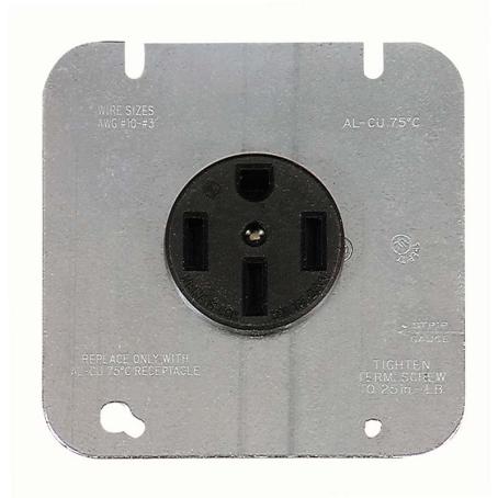 Receptacle, Range, with Cover Plate, 50A / 125-250V